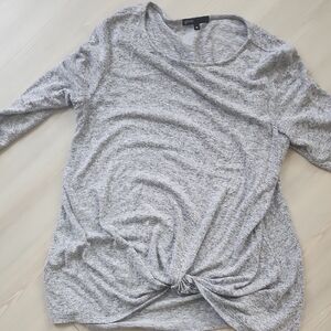 Gibson Heather Gray Knot Front Long Sleeve Top